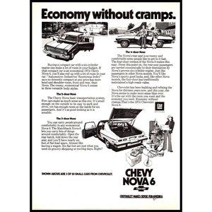 1974 Chevy Nova 6 Vintage Print Ad 2 3 and 4 Door Economy Without Cramps Decor